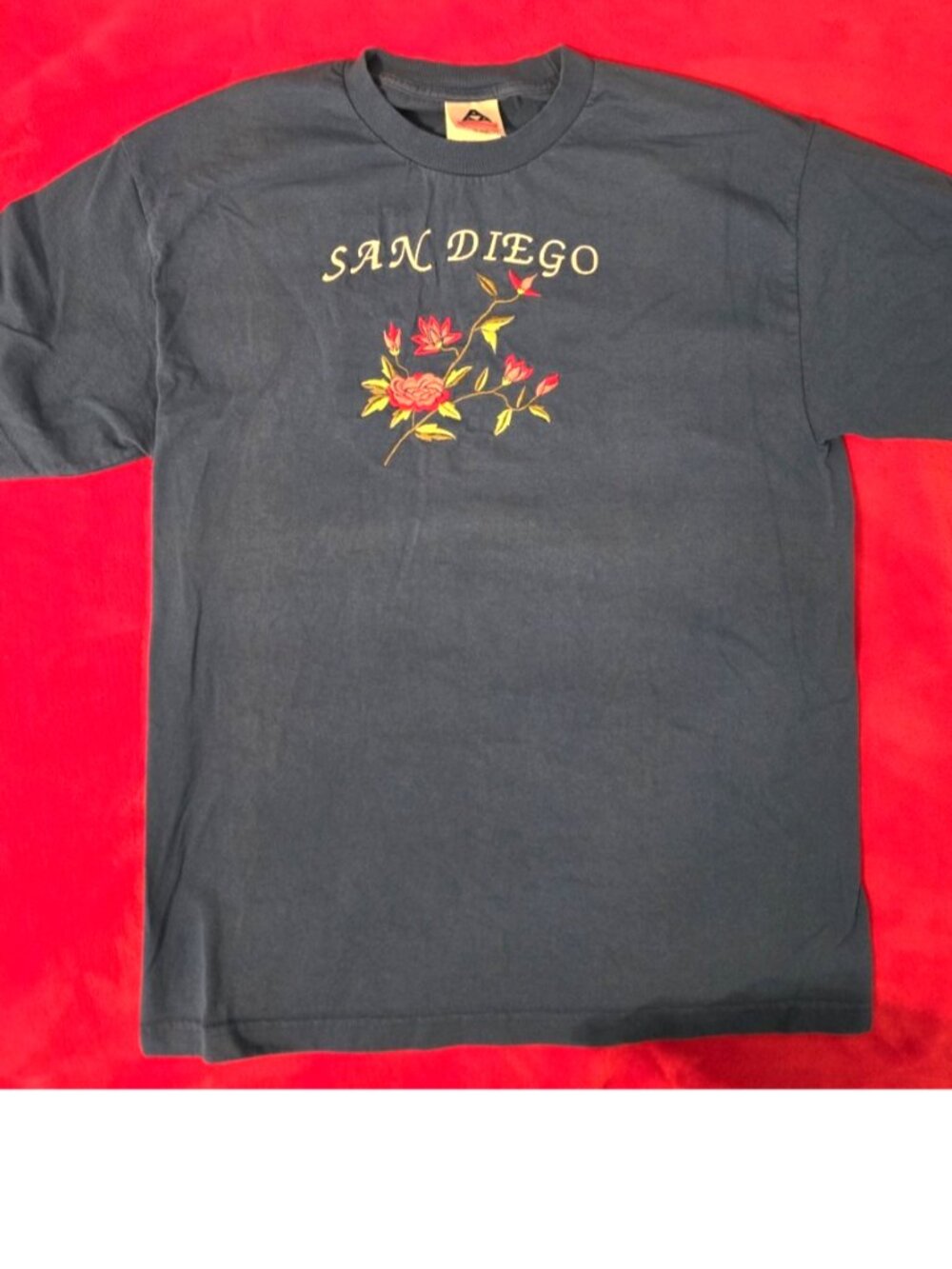Vintage Y2k San Diego Flower Embroidered Shirt Size Large Royal Blue